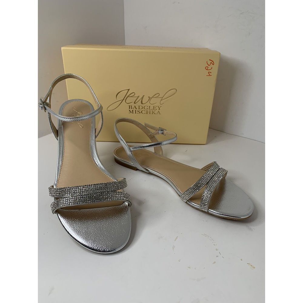 Jewel Badgley Mischa Silver Metallic Jeweled Sandals Bridget Jw3338 Sz 11 New